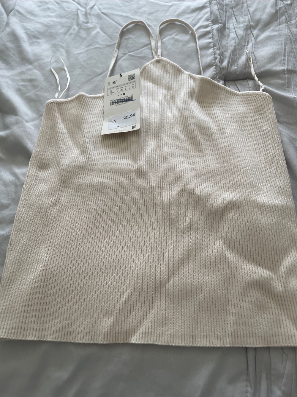 Zara Cream Ribbed Spaghetti Strap Top